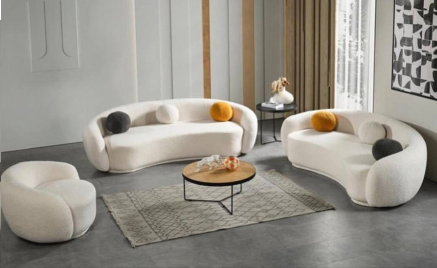 Canapea bouclé Diamond cu design modern, tapițerie texturată premium, ideală pentru living elegant