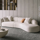 Colțar canapea bouclé Ventura cu design curbat, tapițerie bouclé premium, culoare crem, ideal pentru living modern și elegant