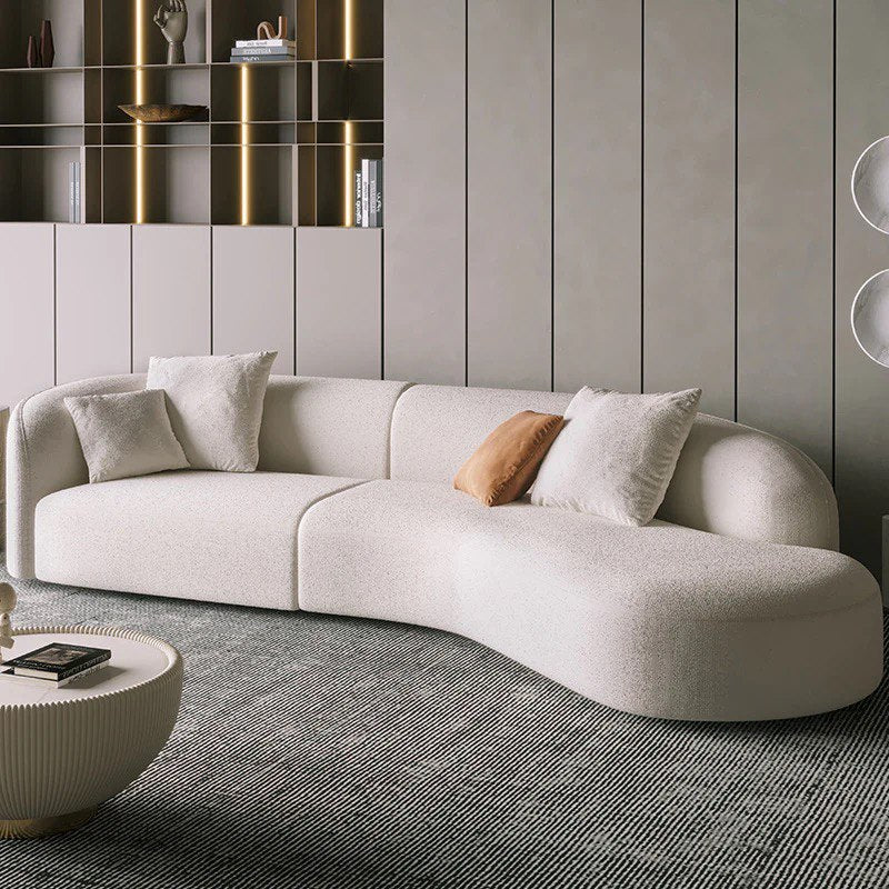 Canapea bouclé crem Ventura, stil contemporan, șezut generos și design curbat
