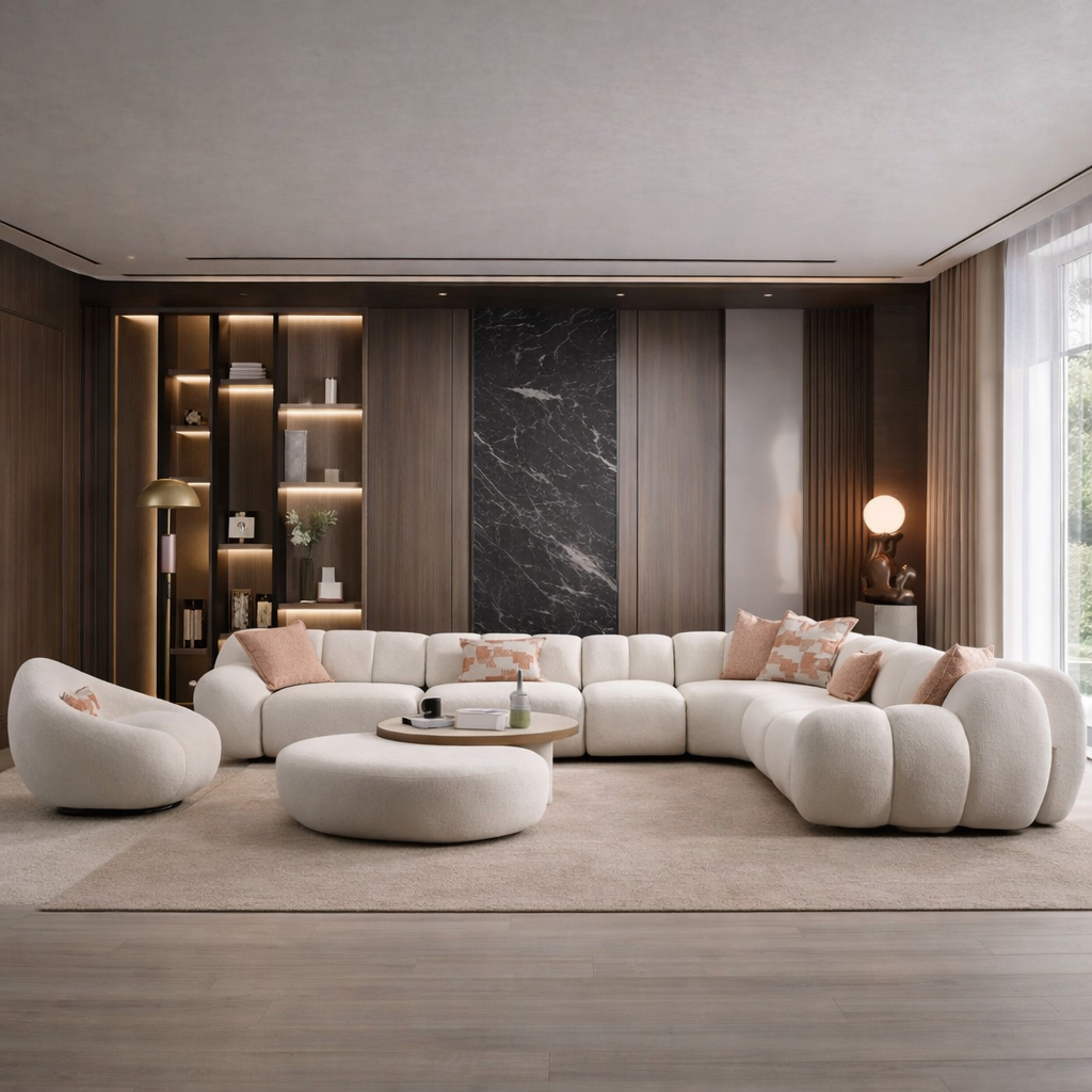 Canapea modulara boucle Molivo pentru living modern