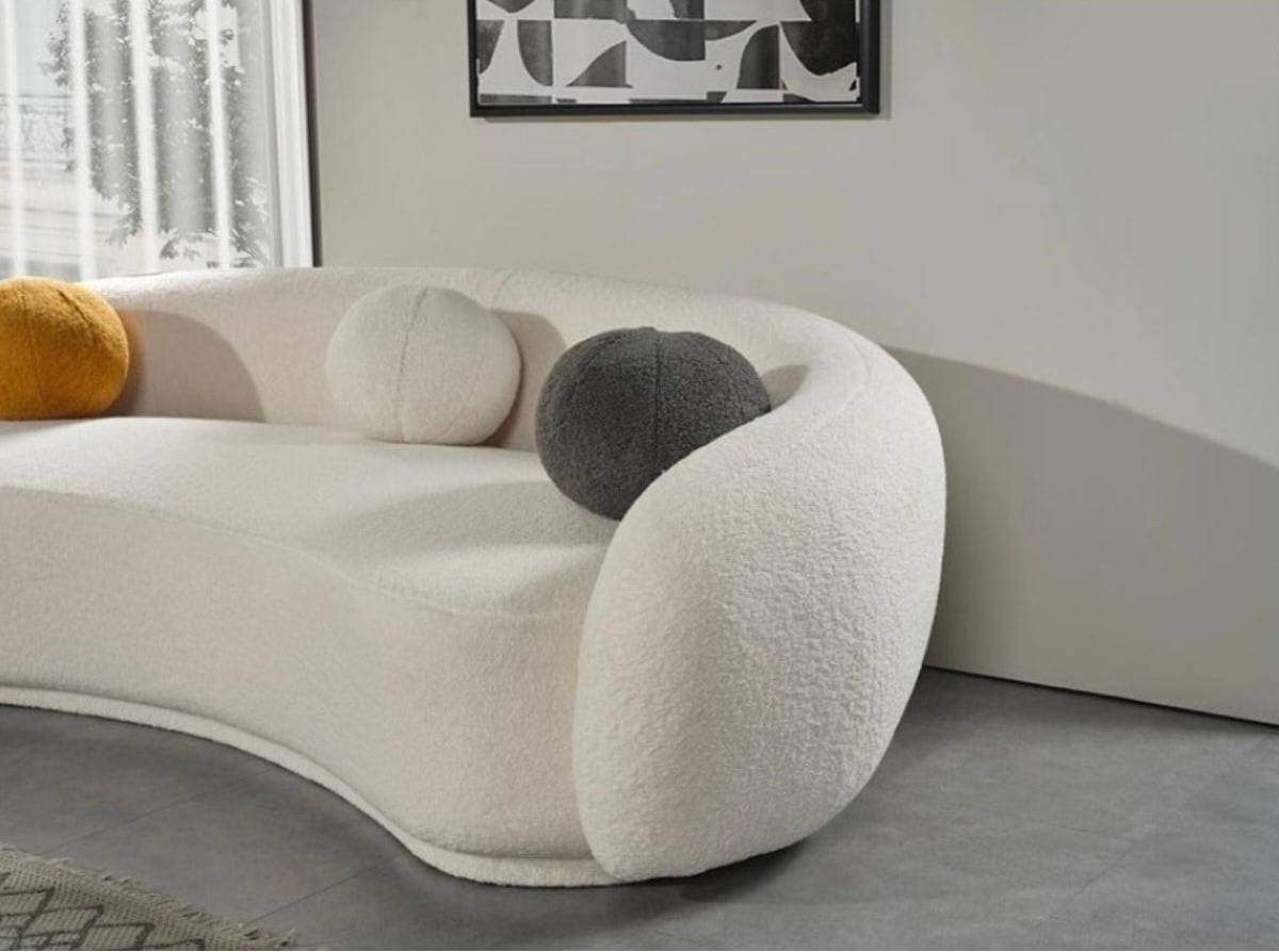 Canapea modernă Diamond cu material bouclé, potrivită pentru interioare minimaliste