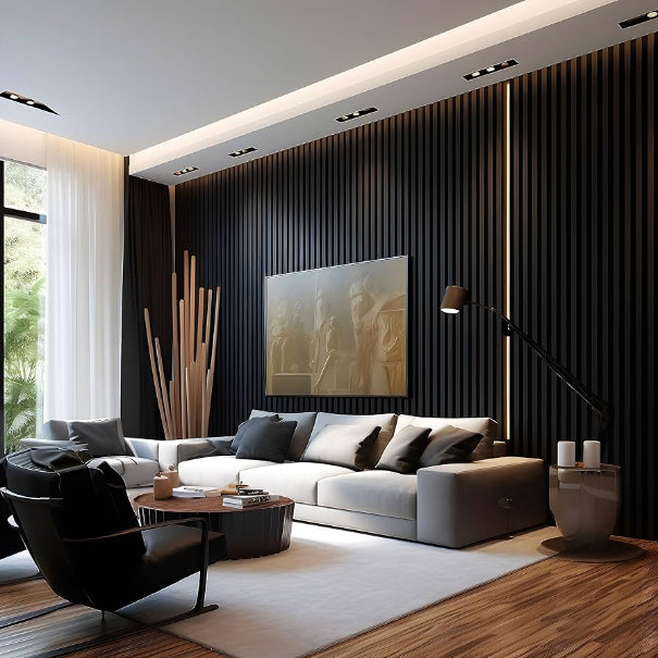 Riflaj decorativ din MDF Negru– ideal pentru decor interior modern și elegant.