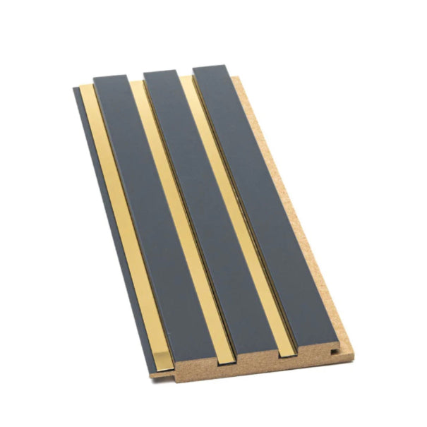 Riflaj decorativ din MDF Gri Antracit cu inserții Gold– ideal pentru decor interior modern și elegant