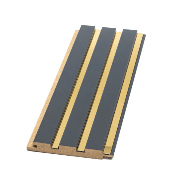 Riflaj decorativ din MDF Gri Antracit cu inserții Gold– ideal pentru decor interior modern și elegant