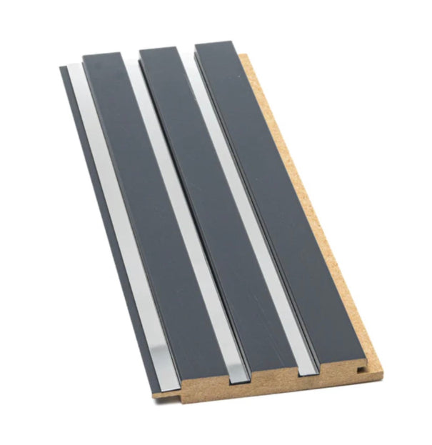 Riflaj decorativ din MDF Gri Antracit cu inserții Silver Mirror – ideal pentru decor interior modern și elegant