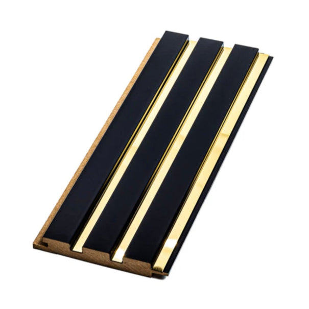 Riflaj decorativ din MDF Negru cu insertii gold– ideal pentru decor interior modern și elegant.