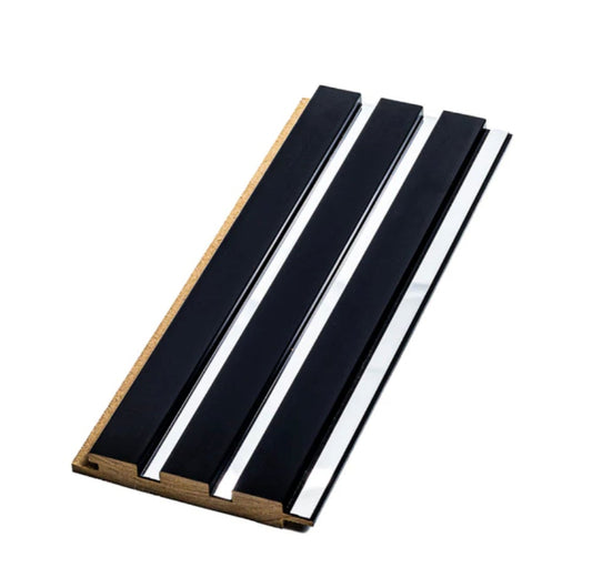 Riflaj decorativ din MDF Negru cu insertii silver– ideal pentru decor interior modern și elegant.